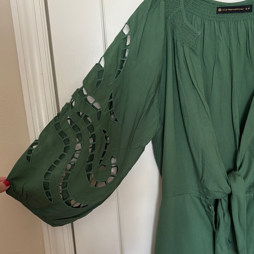 Vix Paula Hermanny Alice Short Chemise Cover Up - Green - Size S-Petite - Picture 3 of 6